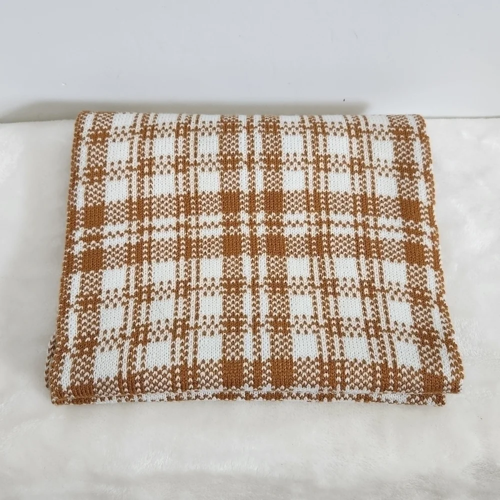 Timberland Wheat Mustard Yellow White Plaid Knit Acrylic Scarf Unisex